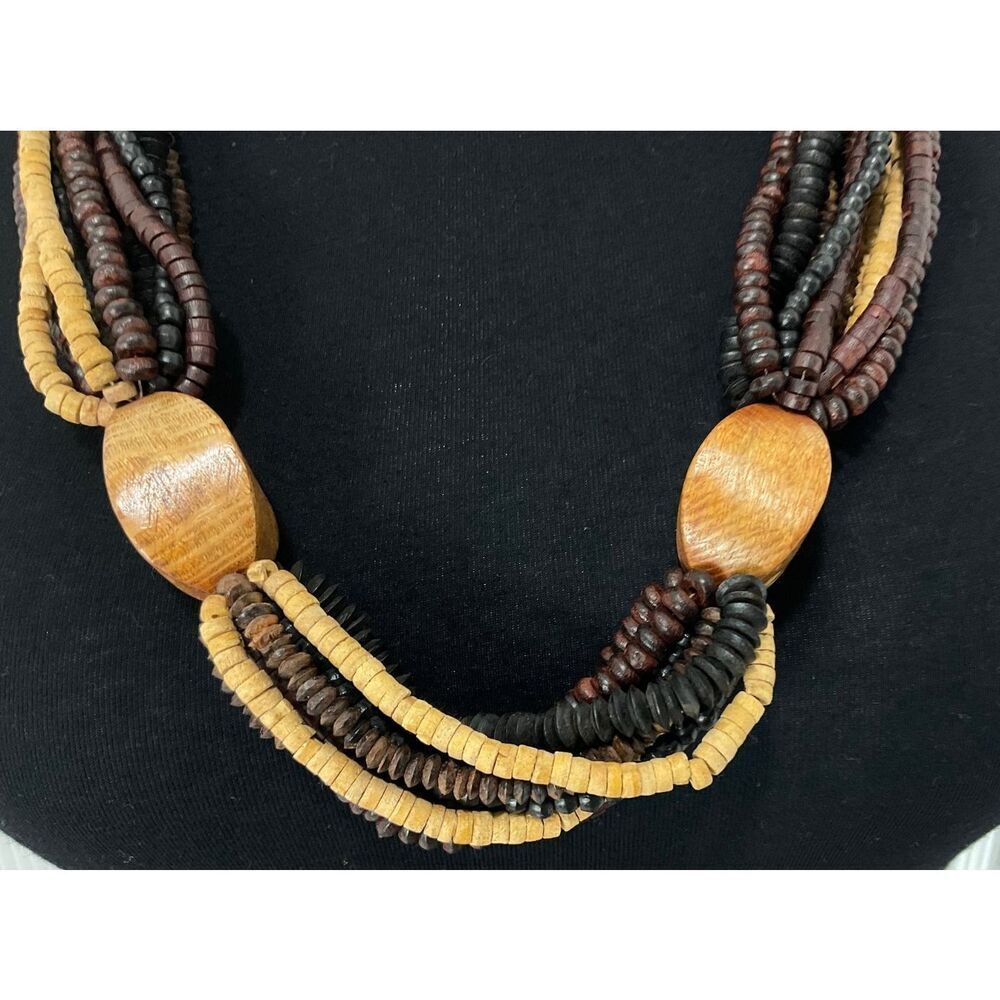 Gorgeous Chunky 70s Wood Beaded MultiStrand Statment Necklace 30in